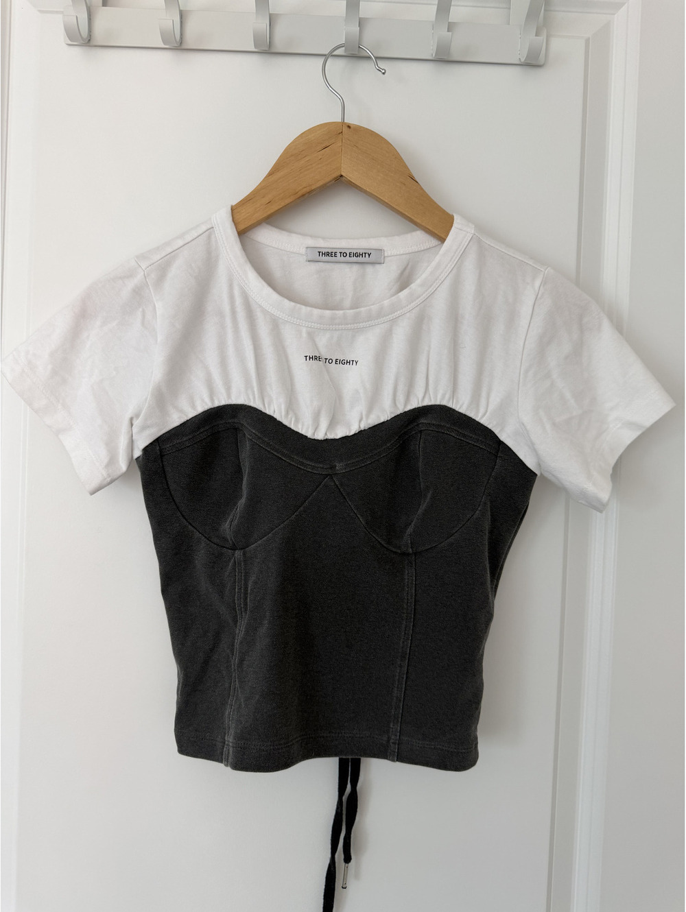 Three to Eighty Women's Two-Tone Corset Style Lace-Up Back Crop Top